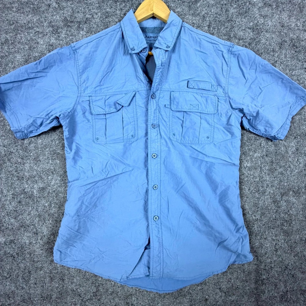 Clearwater Outfitters Shirt Men Medium Blue Vented Mesh Lined Fishing Button Up